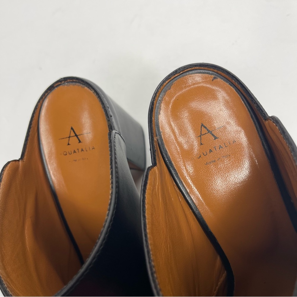 Aquatalia Elisabetta Black Slip-On Leather Block Heel Mule Booties Size 8.5 - Picture 10 of 14